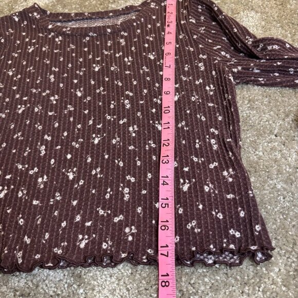 Aero OG Shrunken Tee Brown Floral Waffle Long Sleeve Crop Top Women's Size M - Picture 7 of 8